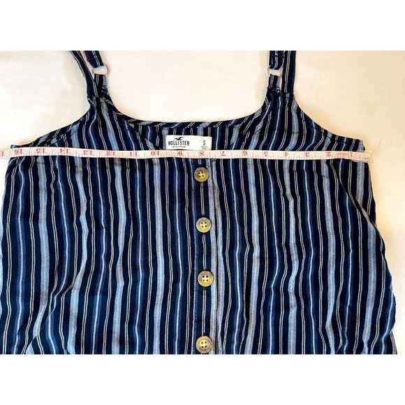 Hollister Women Tank Blouse Striped Backless Front Button V Neck Blue White S - Picture 4 of 7